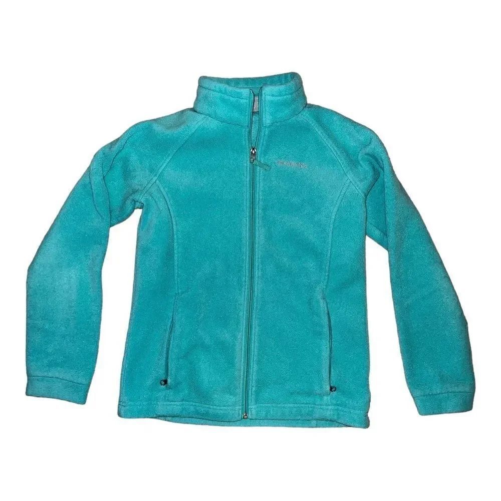 Columbia Light Green Benton Springs Full Zipped Fleece Jacket Girls Large EUC